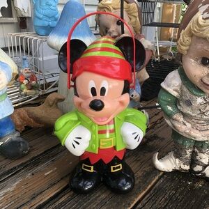 Disney Parks Souvenir Popcorn Bucket Holiday Elf Mickey Mouse Christmas 13” Tall